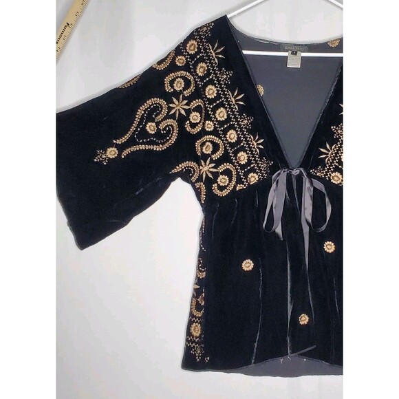Anna Paul Designer Velvet Silk Embroidered Kimono Top Women Small Romantic Y2K - Picture 8 of 10